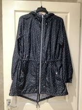 Navy Spot Parka Drawstring Waist Raincoat Size 10/12 Excellent Condition Primark