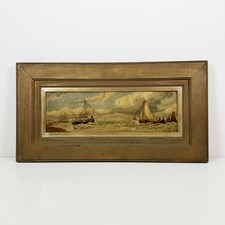 Antique Oil Painting Seascape Fishing Sailing Boats - Signed A E MITCHAM 1904