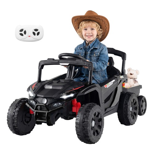 Kids ride tractor with - on,