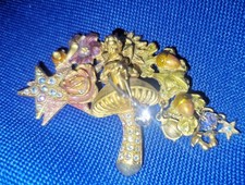 Kirks Folly Goldtone Enamel Fairy, Mushroom, Sun, Acorns Charms Brooch Pin