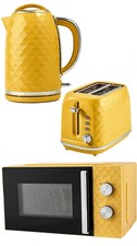 Kettle Toaster Microwave Matching Yellow Diamond Effect Kitchen Set Stylish UK