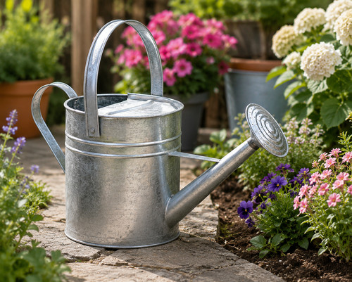 Galvanised metal watering can - watering,