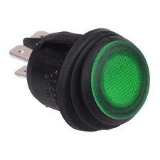 Green 12V illuminated Waterproof 20mm Round Rocker Switch DPST 20A R13-244B8-02