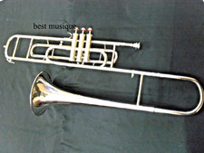 TROMBONE 3 VALVE OF PURE BRASS METAL IN GOLDEN POLISH+CUSHION BOX+ FREE SHIPPING