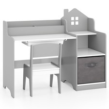 Student Drawing Writing Desk Set Kids Furniture Set-Grey