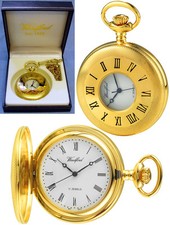 Woodford Half Hunter Pocket Watch 17 Jewel Gold Plated with Free Engraving 1056
