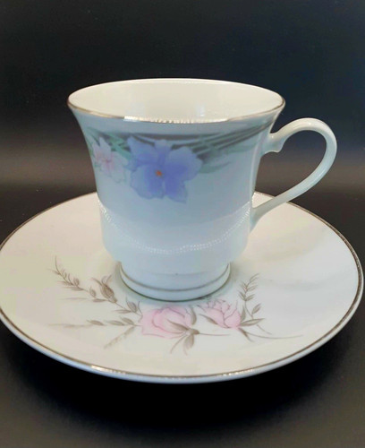 Floral light blue teacup - floral,