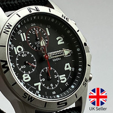 Seiko Chronograph SND399P - Black Dial, Black Strap, 38mm Quartz, 100m WR, JDM