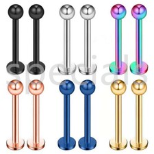 Pair Surgical Steel Labret Monroe Tragus Ear Piercing Lip Plain Bar Stud Gift UK