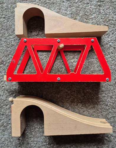 Wooden train bridge works - train, with