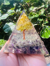 Large Orgonite Tree of Life Peridot Pyramid Healing Crystals for Protection