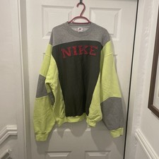 Vintage NIKE Jumper - Size L - Green & Grey With Red Lettering - Embroidered
