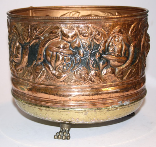Copper planter with brass