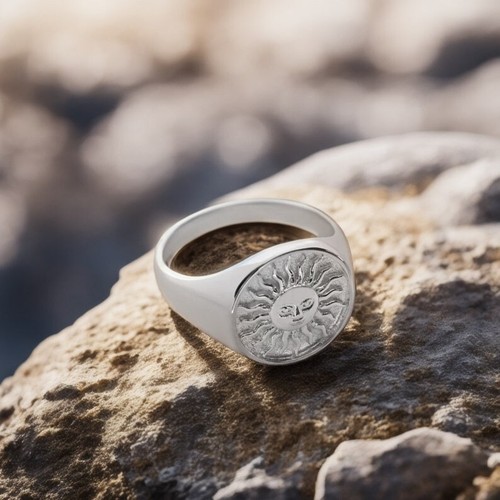 Sun face ring men - face, signet