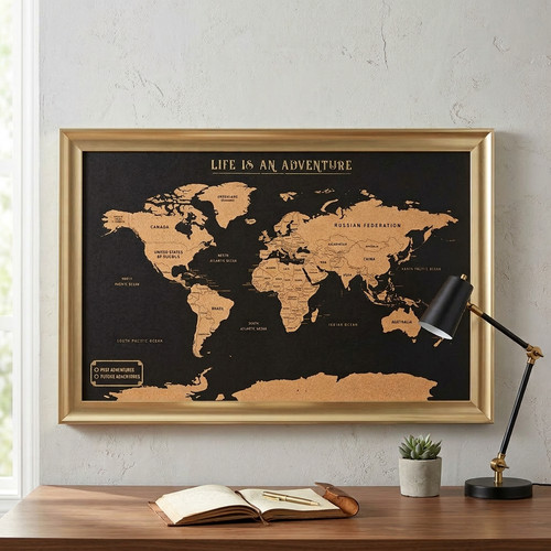 World travel map black cork - world,