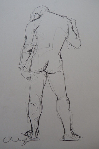 Pencil drawing male nude model