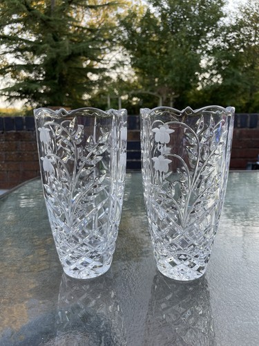 Pair vintage etched floral - etched,