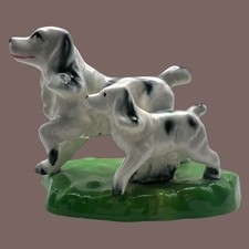 Vintage 1940s Porcelain Springer Spaniel Mother & Pup Black & White Japan
