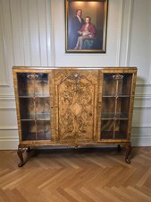 An Antique Style Burr Walnut Bookcase Display Cabinet Cupboard ~Delivery Availab