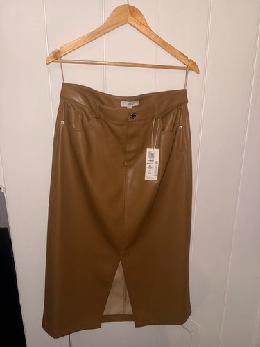 Brown faux leather midi - m&s,
