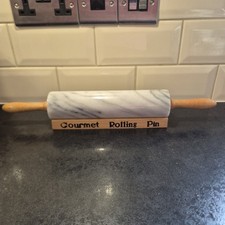 Vintage Marble Gourmet Rolling Pin With Wooden Stand Genuine Marble Excellent