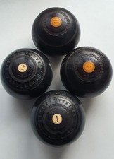 ANTIQUE LIGNUM VITAE LAWN BOWLS - Thomas Taylor Glasgow,Bias 3-Reconditioned1961