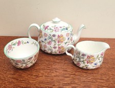 Minton Haddon Hall 3pc Tea Set, 2 Cup Teapot, Small milk jug & sugar bowl