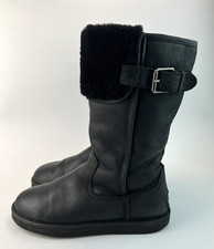 Ugg Wilowe Womens Black Fully Wool Lined Tall Leather Boots UK 7.5