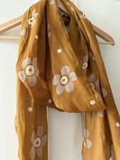 Gudrun Sjoden Alice Organic Cotton Scarf Mustard Floral Design VGC