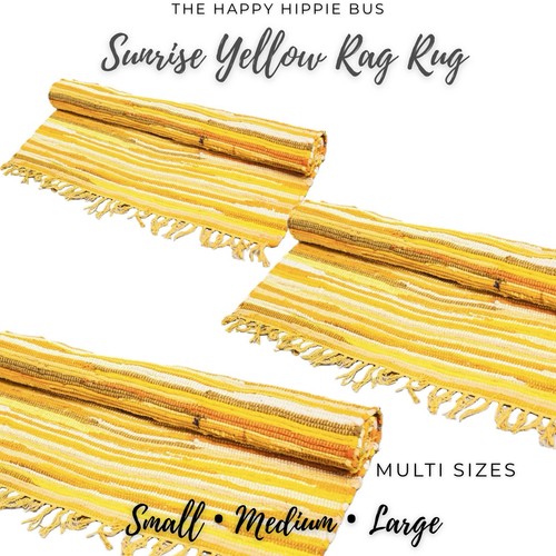 Yellow rag rug boho cotton - yellow,