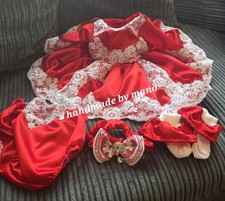 0/3m Xmas red satin white lace