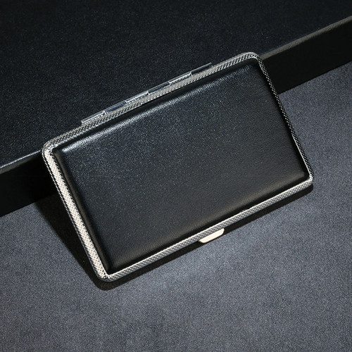 Black leather cigarette box - cigarette,