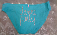 Vtg Women's PINK VICTORIA'S SECRET Extra Low Rise Bikini TURQUOISE GLITTER / L