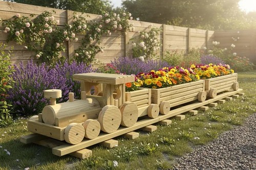 Wooden train garden planter - wooden,