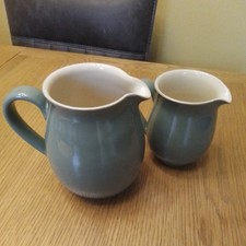 2 X Assorted Vintage Denby Manor  Green Stoneware jugs one pint & half pint GC 