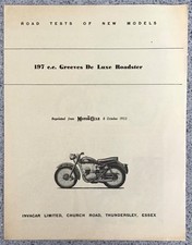 GREEVES 197cc De Luxe Roadster Road Test Report 8 Oct 1953 Magazine Reprint