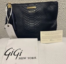 GiGi New York Python Leather Embossed Zip All-In-One Tassel Clutch Bag Navy Blue