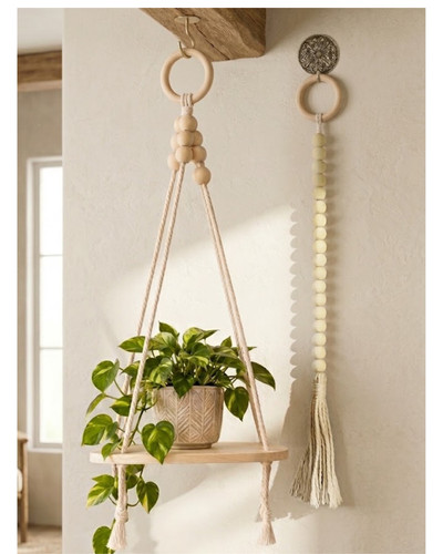 Boho set macrame hanging shelf - hanging,