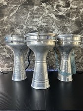 Set of 4 Metal Darbuka Drums, Mixed Designs, Various Conditions, See Photos