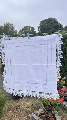 Vintage linen tablecloth lace - vintage,