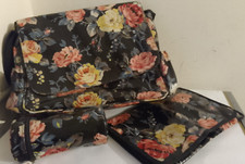 CATH KIDSTON Baby Nappy Changing Bag & mat Black Floral spray Cotton/PVC 16"x12"