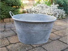 Galvanised Plant Pot Garden Metal Vintage Oval Pan Tub Flower Pot Planters