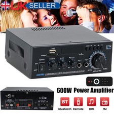 600W bluetooth Stereo Amplifier Amp HIFI Audio Radio 2CH USB AUX FM Car Home UK