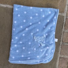 Primark Early Days Blue Pram Blanket monkey chimp Comforter Fleece ape