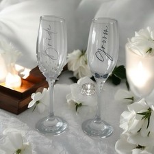 Personalised Bride And Groom Pearl Champagne Glasses. Set Of 2. With gift box. 