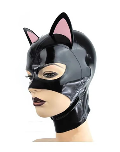 Unisex black latex rubber cat - latex,