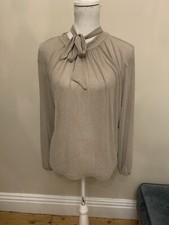 Zara Size S Gold Glittery Pussy Bow Long Sleeve Top 