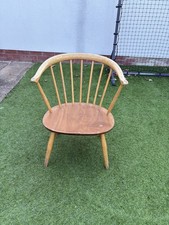 Vintage Ercol Cowhorn Chair Blonde Elm Beech Fireside Windsor Armchair