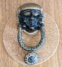 Egyptian Revival Pharaoh Sphinx Door Knocker + Strike Plate 20th Century Brass