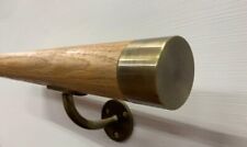 Handrail Stair Rail - Round Oak with Antique Brass Round Brackets and Flat Ends
